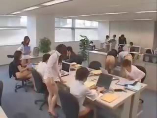 Suave Asian group of secretaries naked